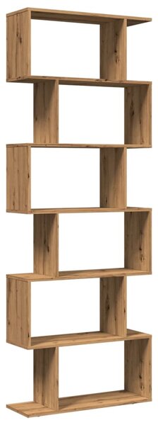 6 szintes kézműves tölgy fa elválasztó könyvespolc 70x24x193 cm