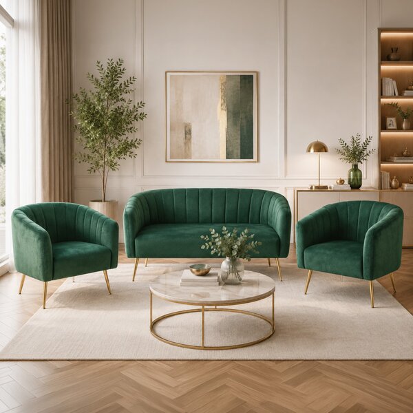 Design fotel, sötétzöld Velvet szövet/gold króm-arany, BAGY