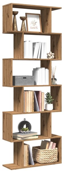 6 szintes kézműves tölgy fa elválasztó könyvespolc 70x24x193 cm