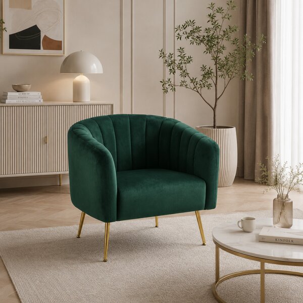 Design fotel, sötétzöld Velvet szövet/gold króm-arany, BAGY