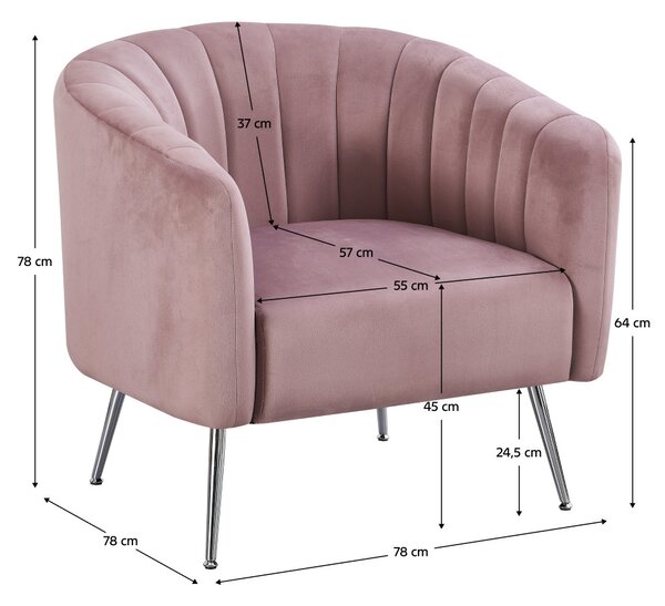 Design fotel, rózsaszín Velvet szövet/króm-ezüst, BAGY