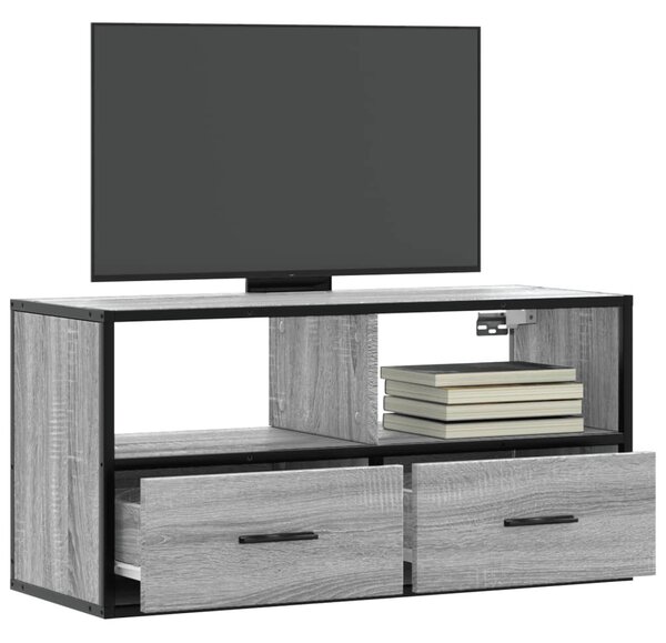 Szürke sonoma színű szerelt fa és fém TV-szekrény 80x31x39,5 cm
