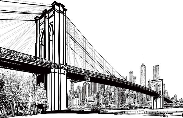 Nem szőtt fotótapéta brooklyn bridge illusztrációk 375 x 250 cm
