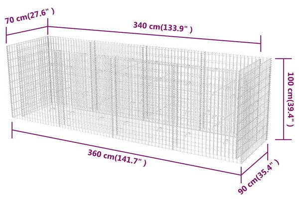 Acél gabion magaságyás 360 x 90 x 100 cm