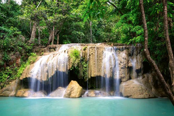 Nem szőtt fotótapéta vízesés az erawan nemzeti parkban 375 x 250 cm