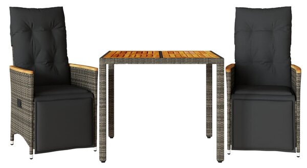 3 részes szürke polyrattan kerti bisztrógarnitúra párnákkal