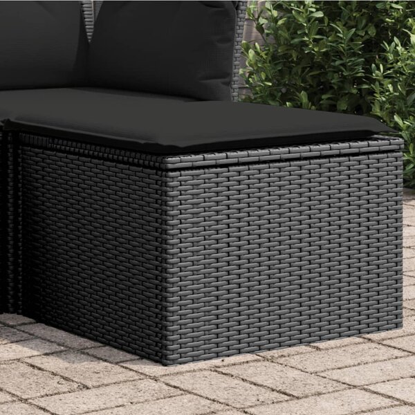 Fekete polyrattan kerti ülőke párnával 55 x 55 x 37 cm