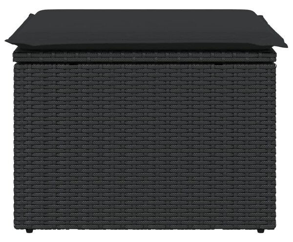 Fekete polyrattan kerti ülőke párnával 55 x 55 x 37 cm