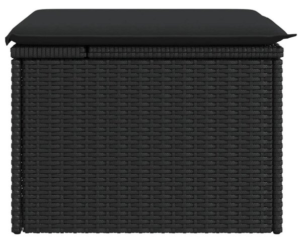 Fekete polyrattan kerti ülőke párnával 55 x 55 x 37 cm