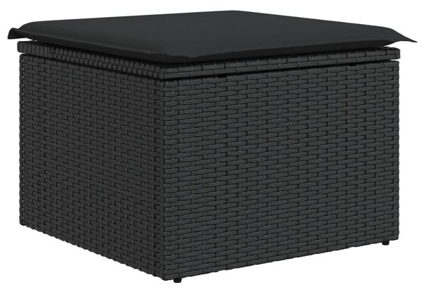 Fekete polyrattan kerti ülőke párnával 55 x 55 x 37 cm