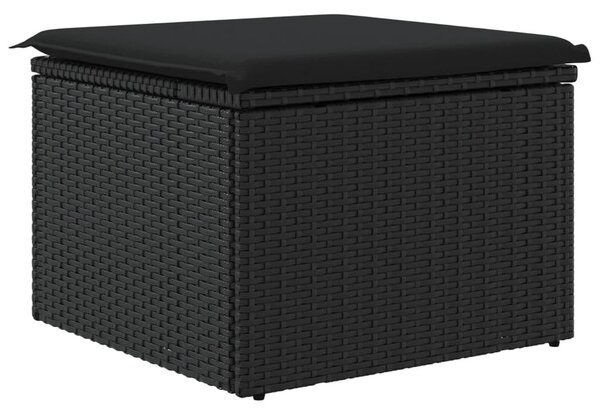 Fekete polyrattan kerti ülőke párnával 55 x 55 x 37 cm