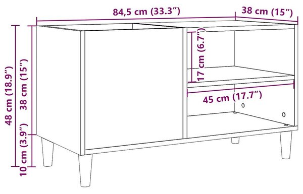 Antik fa színű szerelt fa hanglemezszekrény 84,5x38x48 cm