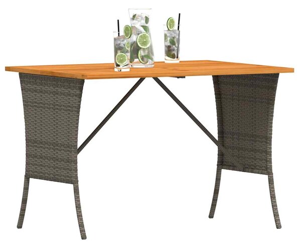 Szürke polyrattan akácfa lapos kerti asztal 105x75x72 cm