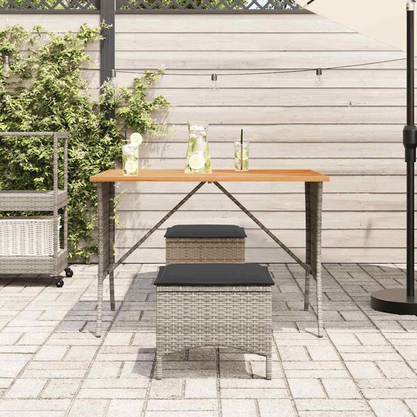 Szürke polyrattan akácfa lapos kerti asztal 105x75x72 cm