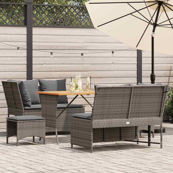 5 részes szürke polyrattan kerti ülőgarnitúra párnákkal