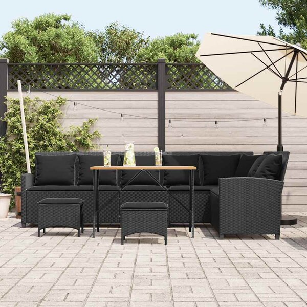 4 részes fekete polyrattan kerti ülőgarnitúra párnával L-alakú
