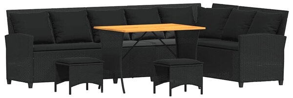 4 részes fekete polyrattan kerti ülőgarnitúra párnával L-alakú