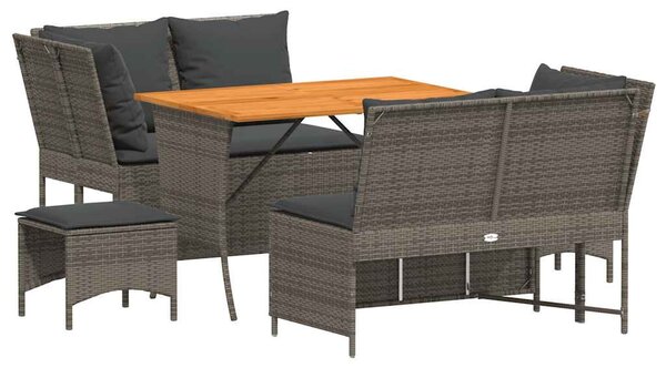 5 részes szürke polyrattan kerti ülőgarnitúra párnákkal