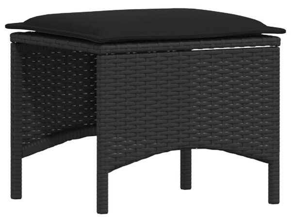4 részes fekete polyrattan kerti étkezőszett párnákkal