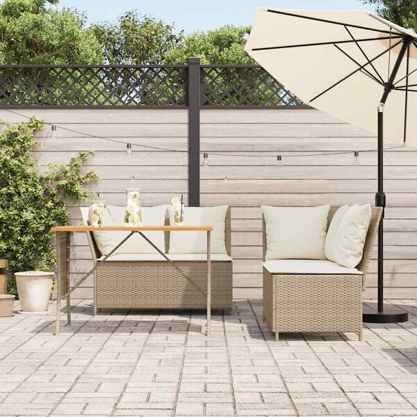 3 részes bézs polyrattan kerti ülőgarnitúra párnákkal