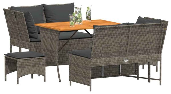 5 részes szürke polyrattan kerti ülőgarnitúra párnákkal