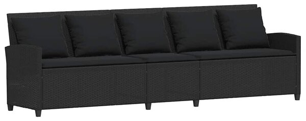 5 személyes fekete polyrattan kerti kanapé párnával