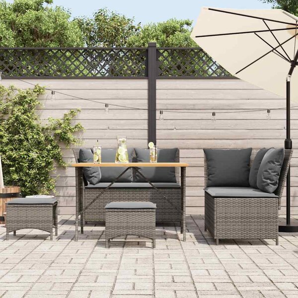 5 részes szürke polyrattan kerti ülőgarnitúra párnákkal