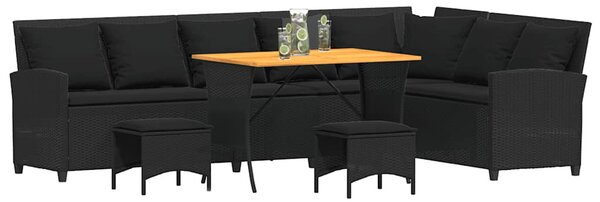 4 részes fekete polyrattan kerti ülőgarnitúra párnával L-alakú