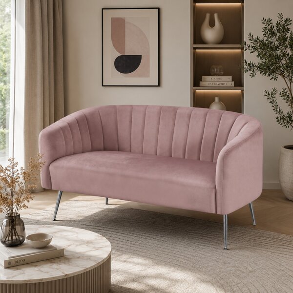 Design kétszemélyes kanapé, rózsaszín Velvet szövet/króm-ezüst, BAGY