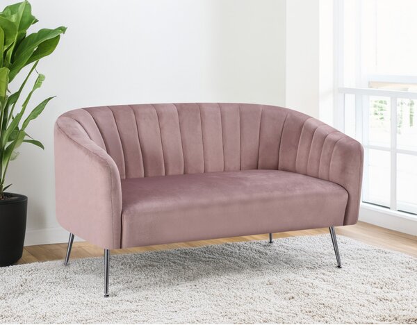 Design kétszemélyes kanapé, rózsaszín Velvet szövet/króm-ezüst, BAGY