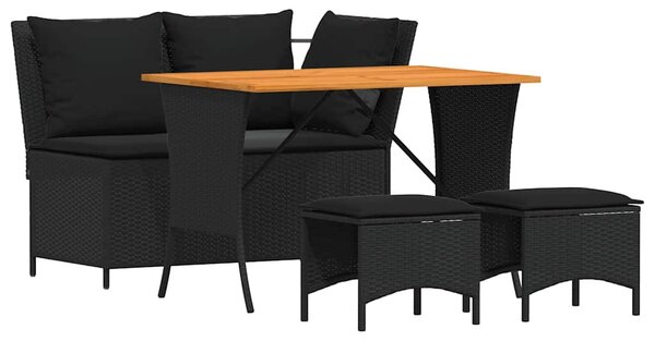 4 részes fekete polyrattan kerti étkezőszett párnákkal