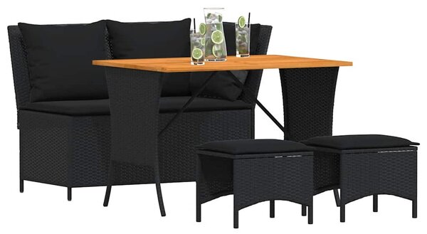 4 részes fekete polyrattan kerti étkezőszett párnákkal