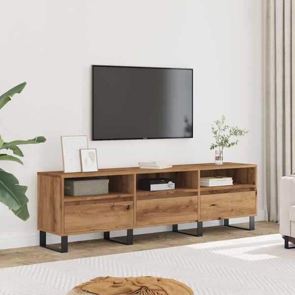 Kézműves tölgy színű szerelt fa TV-szekrény 150 x 30 x 44,5 cm