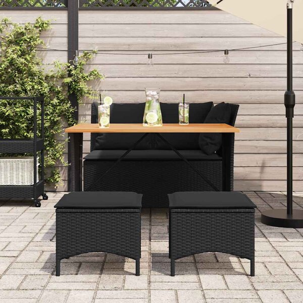 4 részes fekete polyrattan kerti étkezőszett párnákkal