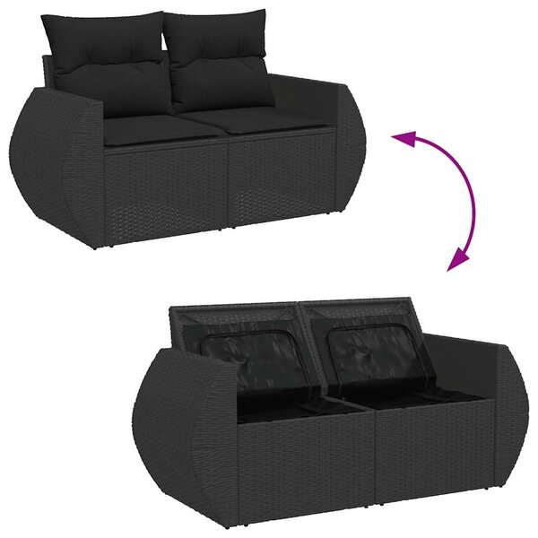 7 részes fekete polyrattan kerti ülőgarnitúra párnával