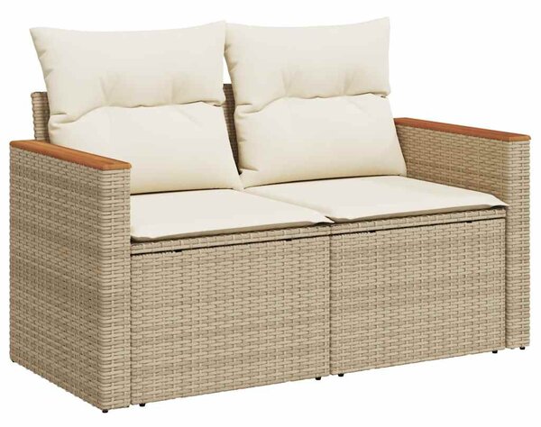 8 részes bézs polyrattan akácfa kerti ülőgarnitúra párnával