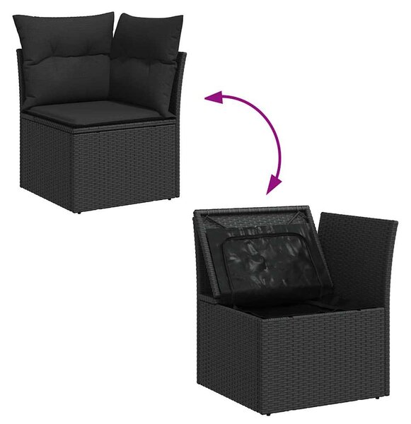 10 részes fekete polyrattan kerti ülőgarnitúra párnákkal