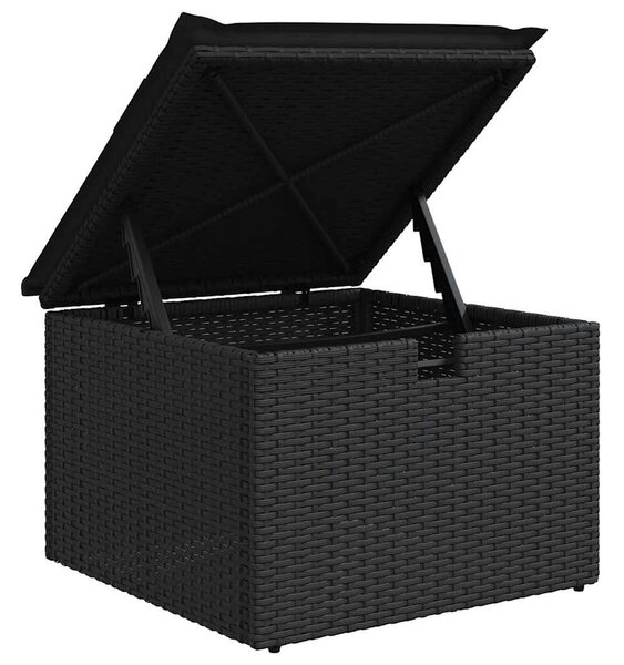 9 részes fekete polyrattan akácfa kerti ülőgarnitúra párnákkal
