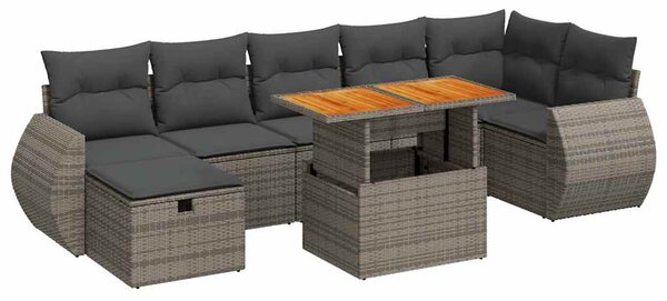 5 részes szürke polyrattan akácfa kerti ülőgarnitúra párnákkal