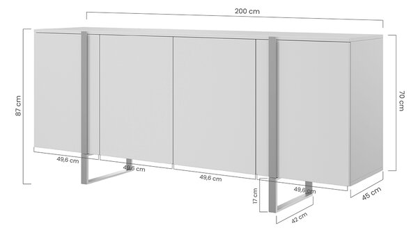 Verica komód 200 cm négyajtós - biszkvit tölgy / fekete lábak