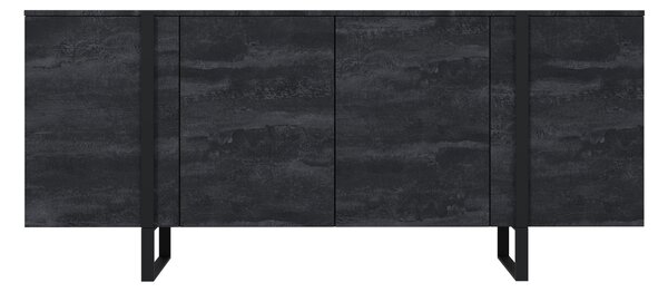 Verica komód 200 cm négyajtós - fekete beton / fekete lábak