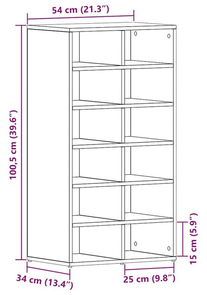 Fekete tölgy színű szerelt fa cipőtartó 54 x 34 x 100,5 cm