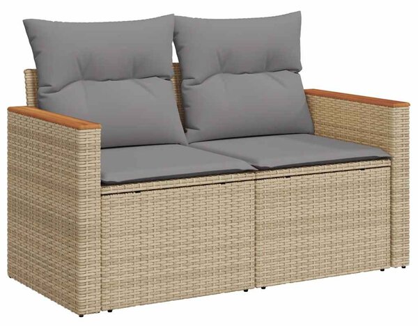 10 részes bézs polyrattan akácfa kerti ülőgarnitúra párnával