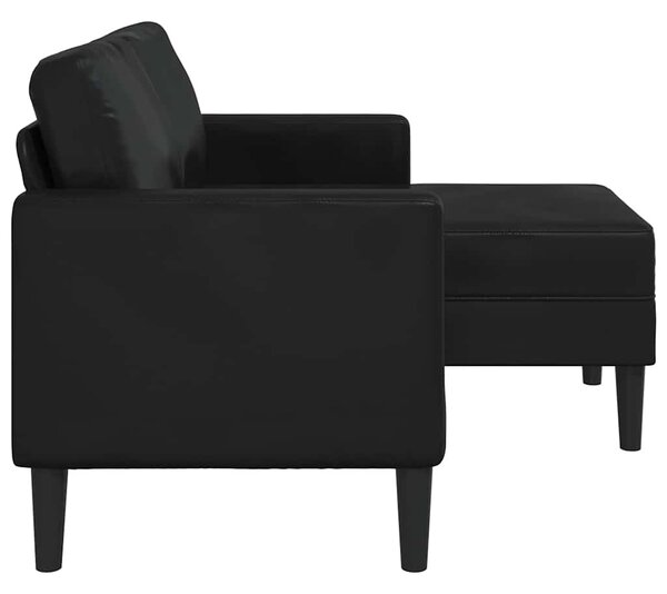 Kétszemélyes, L alakú, fekete műbőr kanapé heverővel 125 cm