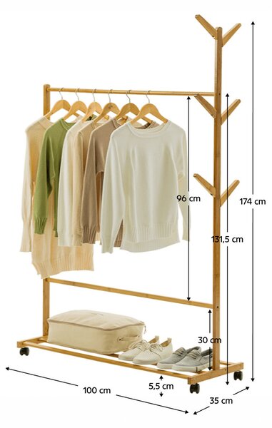 Kerekes akasztó, bambus, 100 cm széles, VIKIR TYP 3