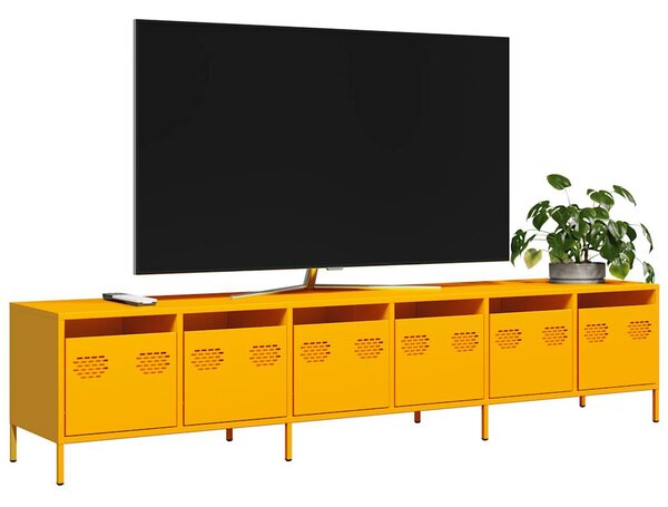 Mustársárga hidegen hengerelt acél TV-szekrény 202x39x43,5 cm