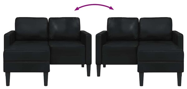 Kétszemélyes, L alakú, fekete műbőr kanapé heverővel 125 cm