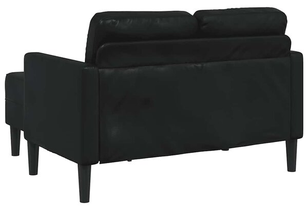 Kétszemélyes, L alakú, fekete műbőr kanapé heverővel 125 cm