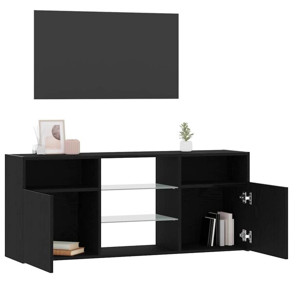 Fekete tölgy szerelt fa TV-szekrény LED-ekkel 120x30x50 cm