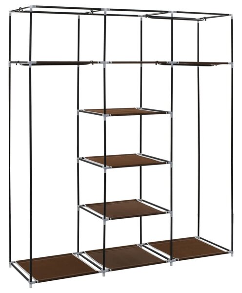 Barna szövet ruhaszekrény rekeszekkel és rudakkal 150x45x175cm
